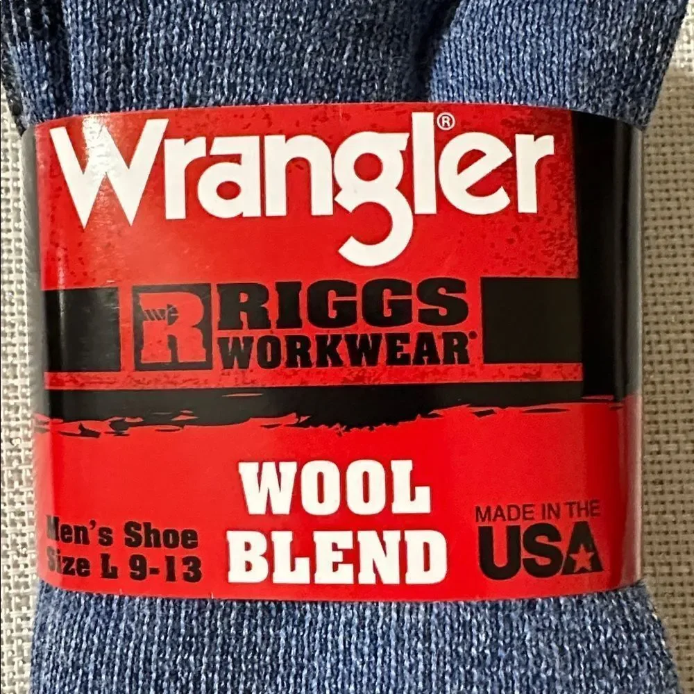 Wrangler L Men’s Denim Blue Merino Wool Blend Knit Crew Work Socks
